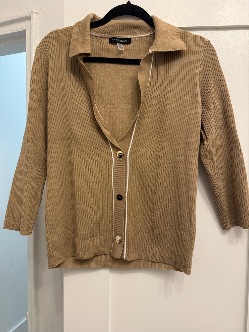 Women's Camel Ribbed Button-Up Sweater